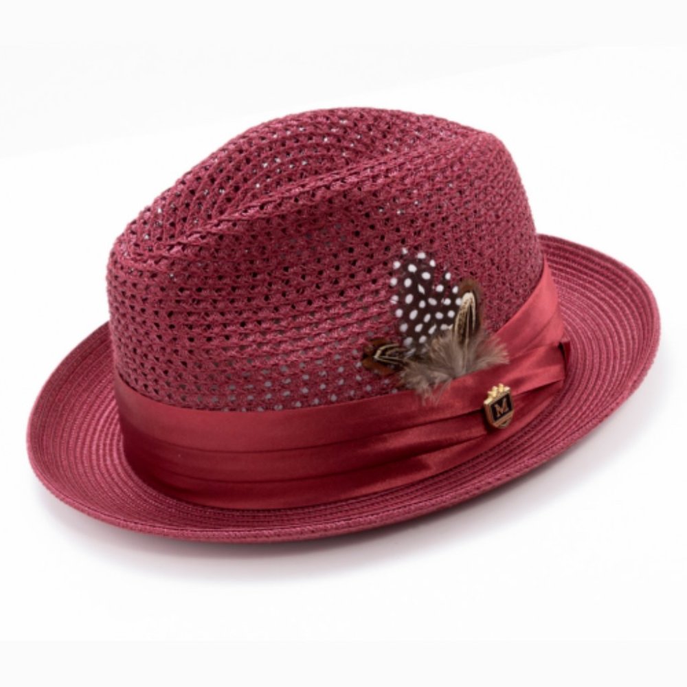 Montique BURGUNDY STINGY BRIM Pinch Braided With Satin Ribbon  BRIM  2 IN h-34